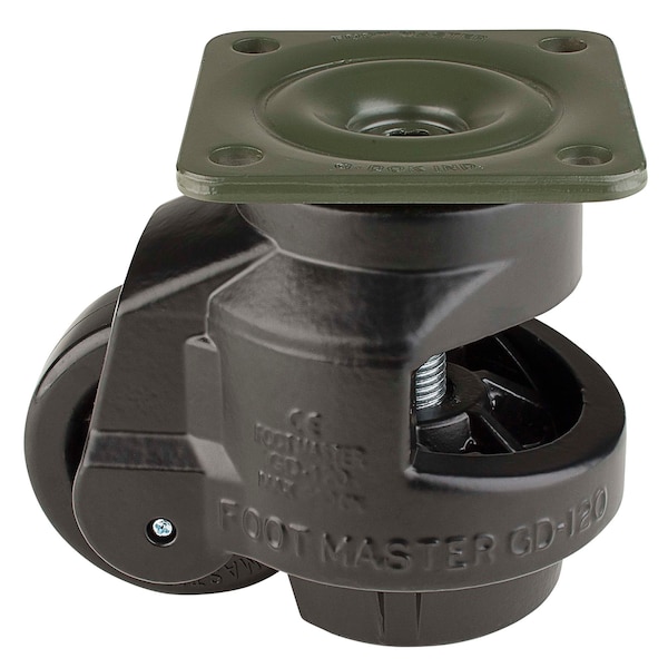 Foot Master Leveling Caster, 75 mm Nylon Wheel, 95x95 mm Plate, Swivel, 1000 kg Cap, Al Foot Pad, Black GD-120-F-NYN-FBL - main